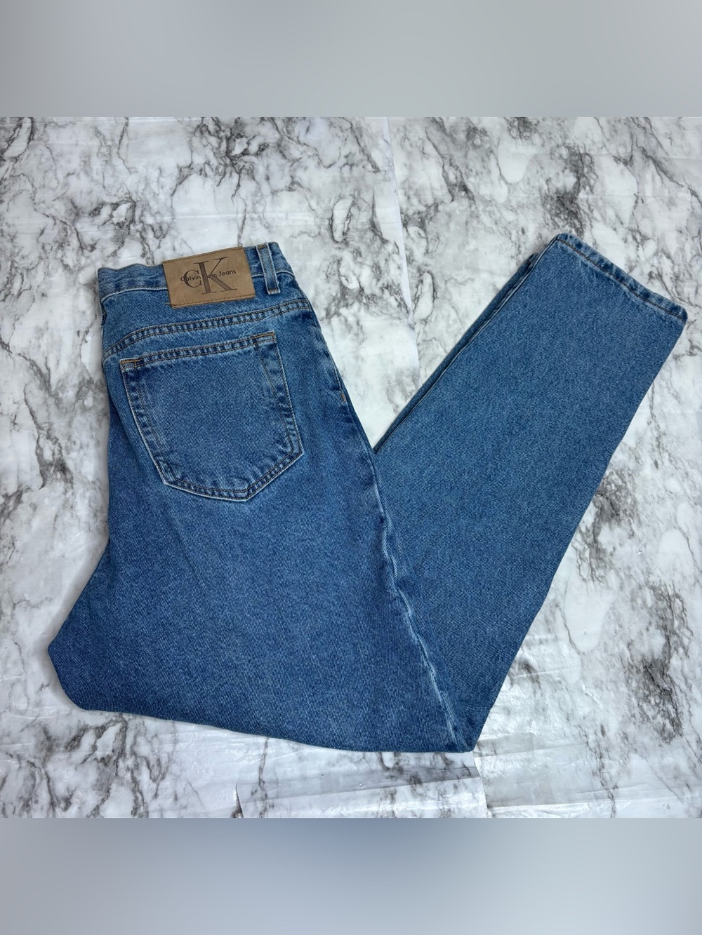 Calvin Klein 90s 100% Cotton y2k vintage Blue Straight Jeans logo 13/14 highrise